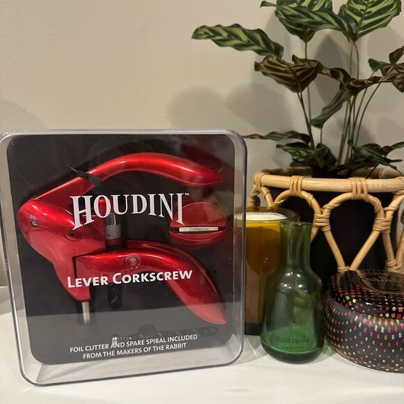 HOUDINI Corkscrew Wine Opener, Includes Foil Cutter & Extra Spiral, Red - Picture 1 of 2